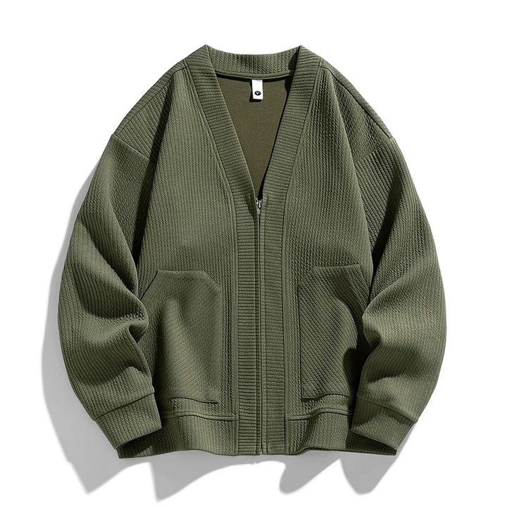 Theodore Relaxed Fit Zip-Up Cardigan | Textured Pockets Zip-Up Cardigan