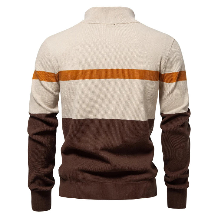 Oscar Color-Block Ribbed Quarter-Zip Sweater | Regular Fit Hip-Length Sweater