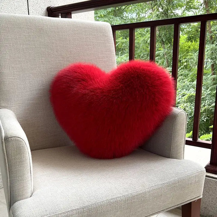 Contemporary Faux Fur Heart Throw Pillow