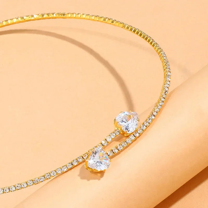 Freya Embellished Fitted Choker Necklace | Crystal Heart Accent Necklace