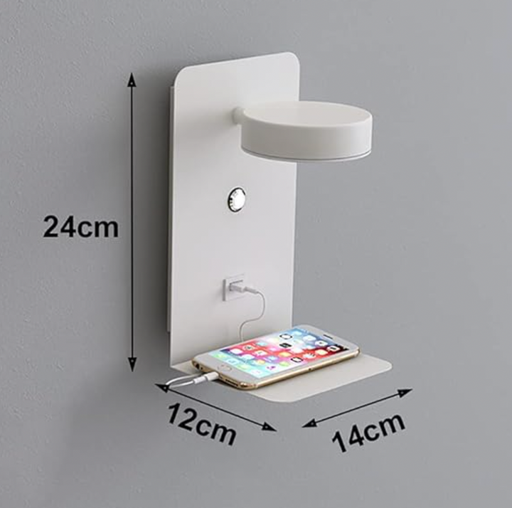 Minimalist LED Wall Lamp with USB Charger and Shelf