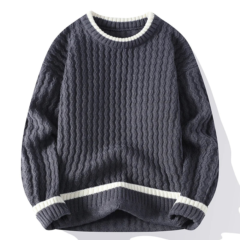 Oliver Relaxed Fit Pullover Sweater | Textured Striped Trim Sweater