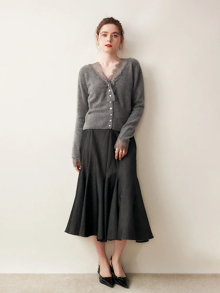 Rosie Fitted Cardigan | Lace Trim Button Front Cardigan