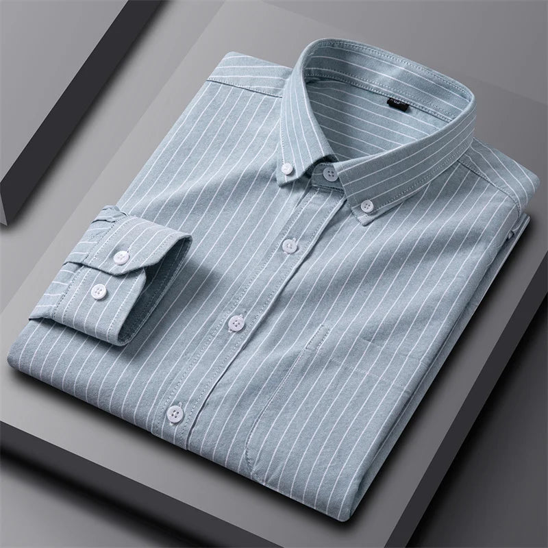 Tailored Button Down Shirt with Refined Vertical Stripe Pattern