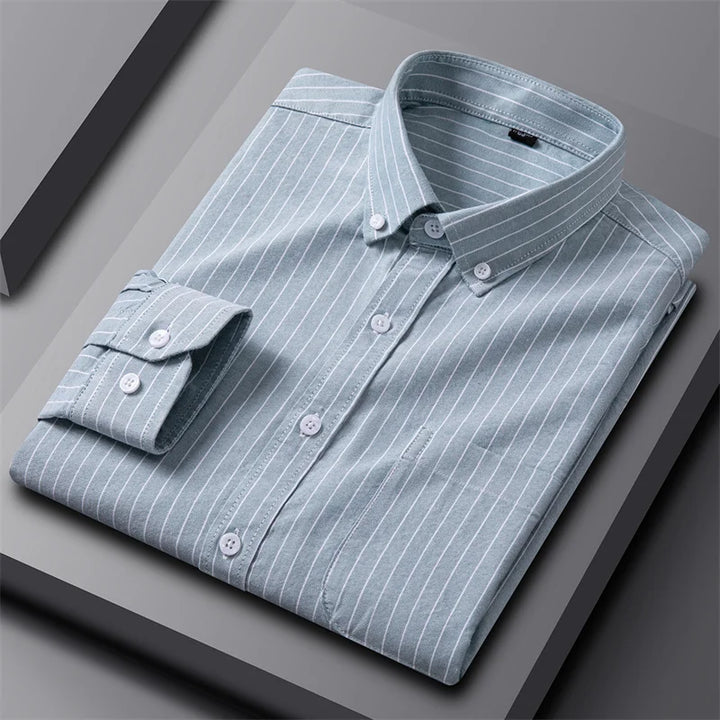 Tailored Button Down Shirt with Refined Vertical Stripe Pattern