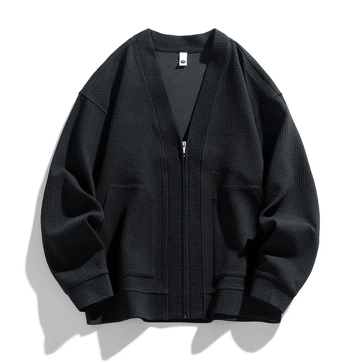 Theodore Relaxed Fit Zip-Up Cardigan | Textured Pockets Zip-Up Cardigan