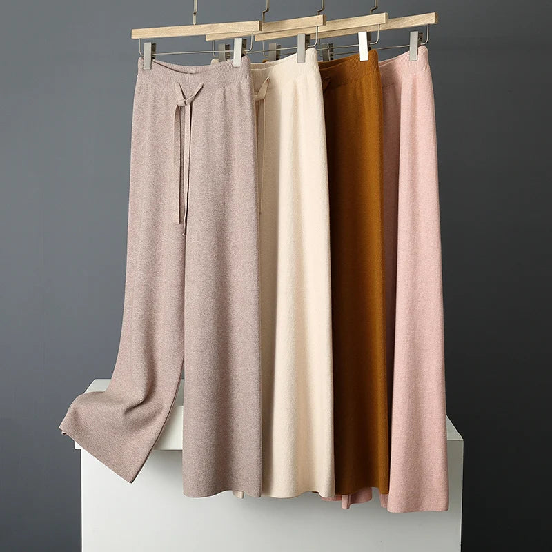 Amelia Wide-Leg Knit Trousers | Drawstring Waist Knit Trousers