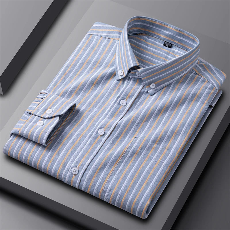 Tailored Button Down Shirt with Refined Vertical Stripe Pattern