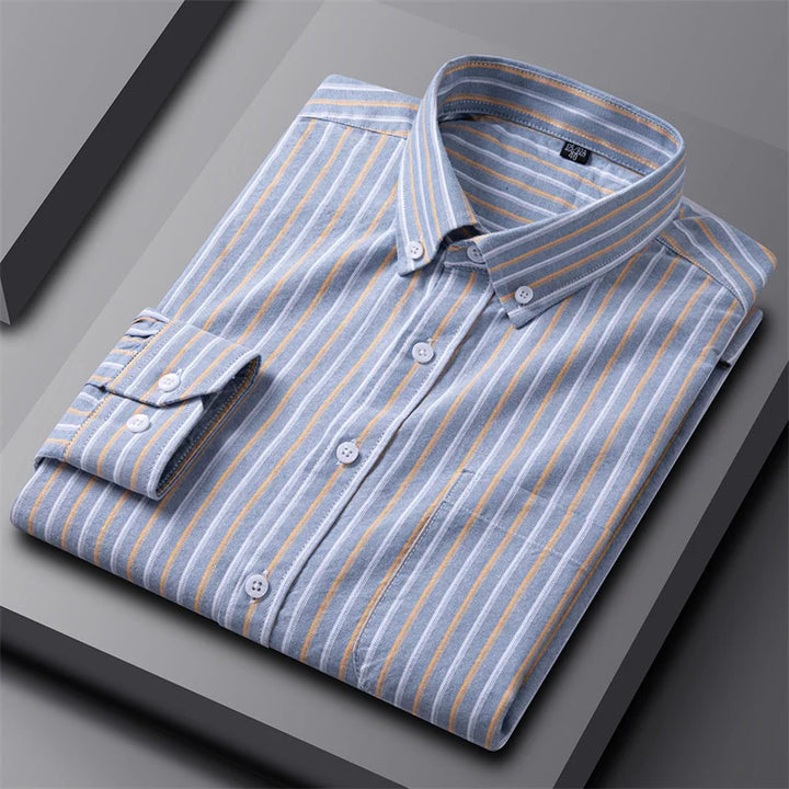 Tailored Button Down Shirt with Refined Vertical Stripe Pattern
