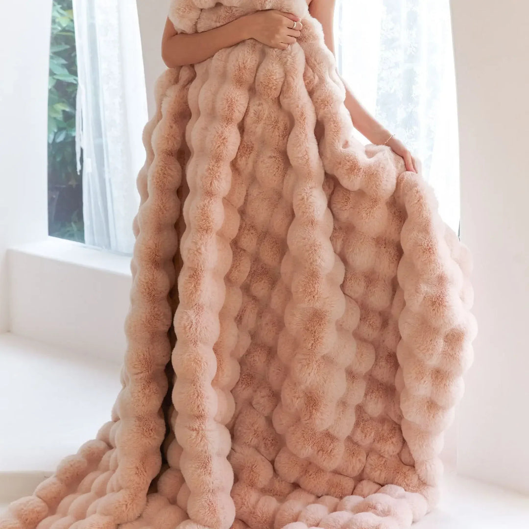Contemporary Faux Fur Throw Blanket With Plush Texture