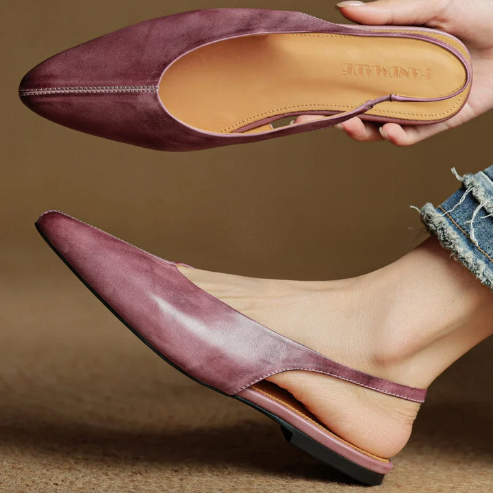 Viola Pointed Toe Slingback Flats | Solid V-Cut Vamp Flats