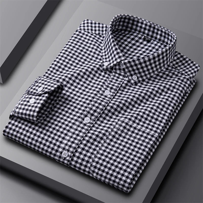 Tailored Button Down Shirt with Refined Vertical Stripe Pattern