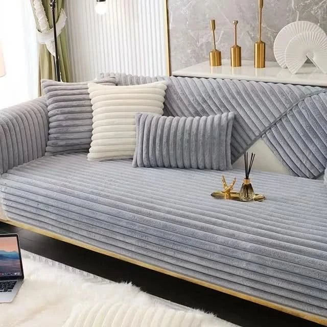 Contemporary Ribbed Sofa Cover With Non-Slip Backing