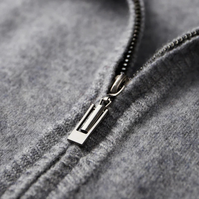 Oliver Mock Neck Knit Jacket | Zip-Up Ribbed Trim Jacket