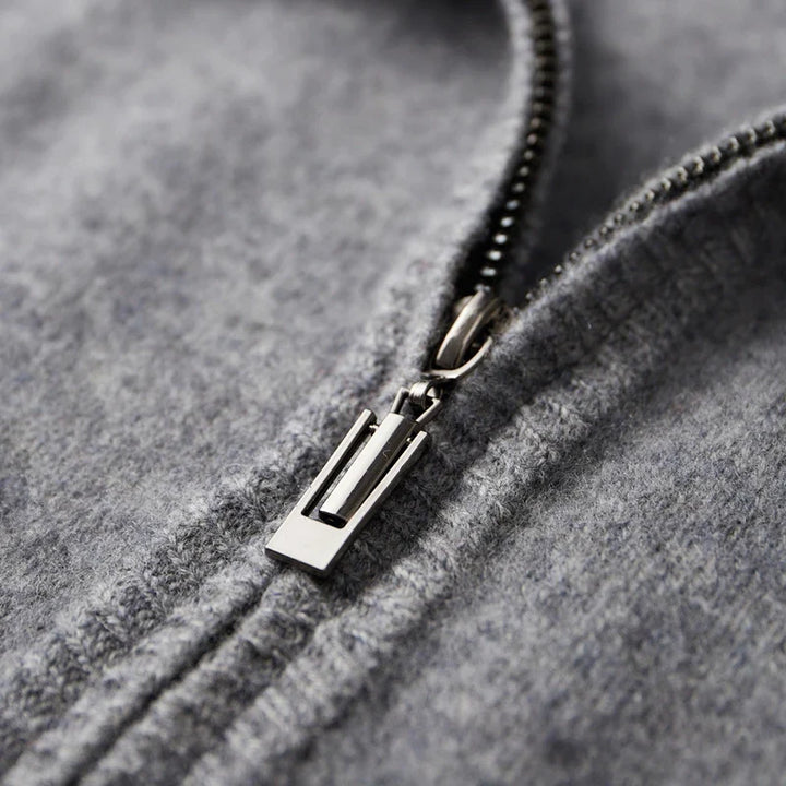 Oliver Mock Neck Knit Jacket | Zip-Up Ribbed Trim Jacket