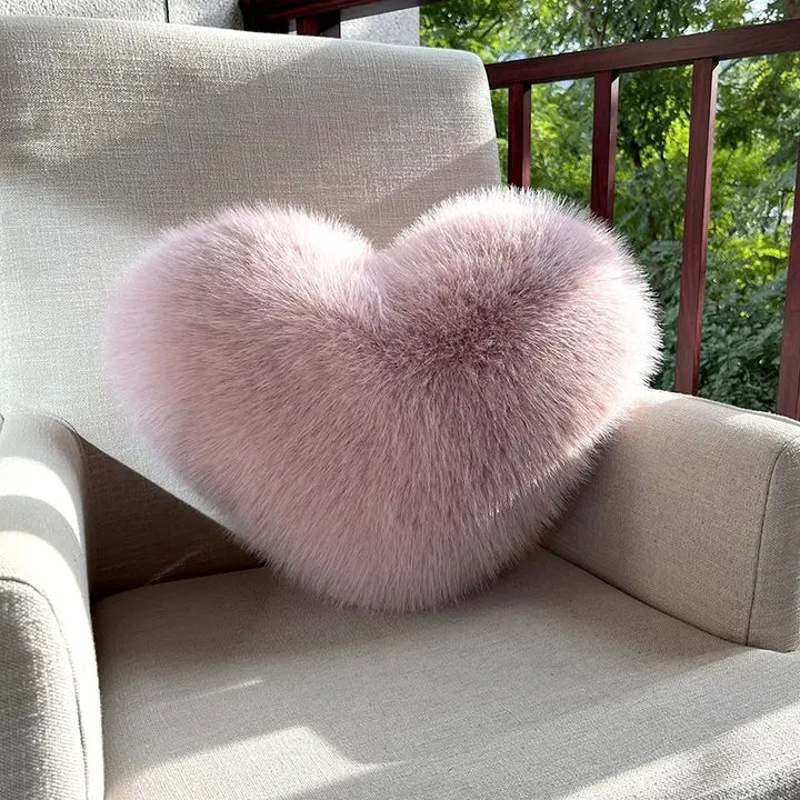 Contemporary Faux Fur Heart Throw Pillow