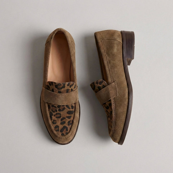 Leopard Accent Penny Loafers with Refined Suede Finish