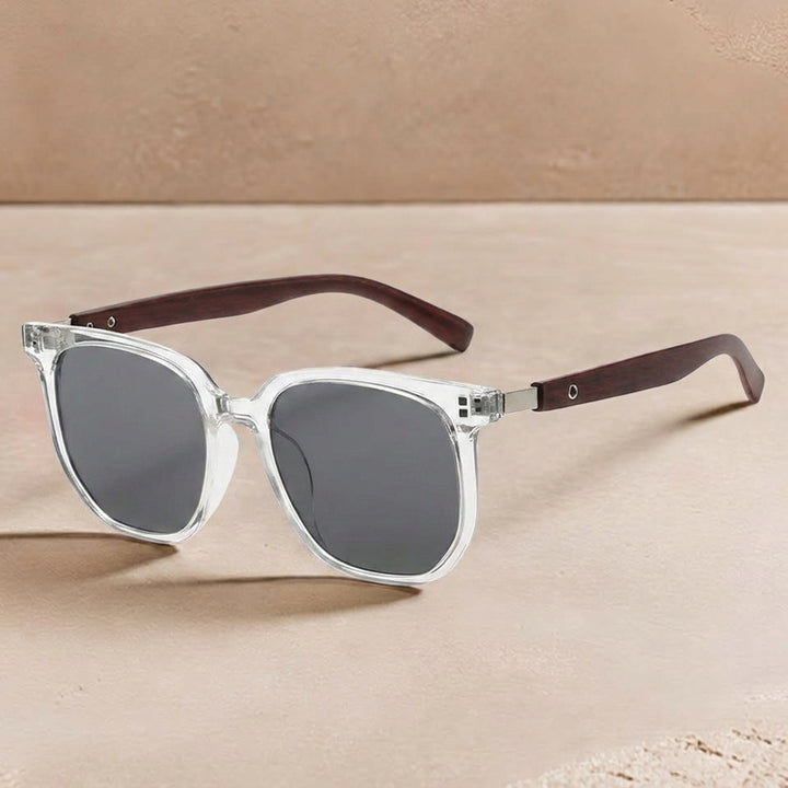 Lena Hart Classic Square Sunglasses with Wooden Arms