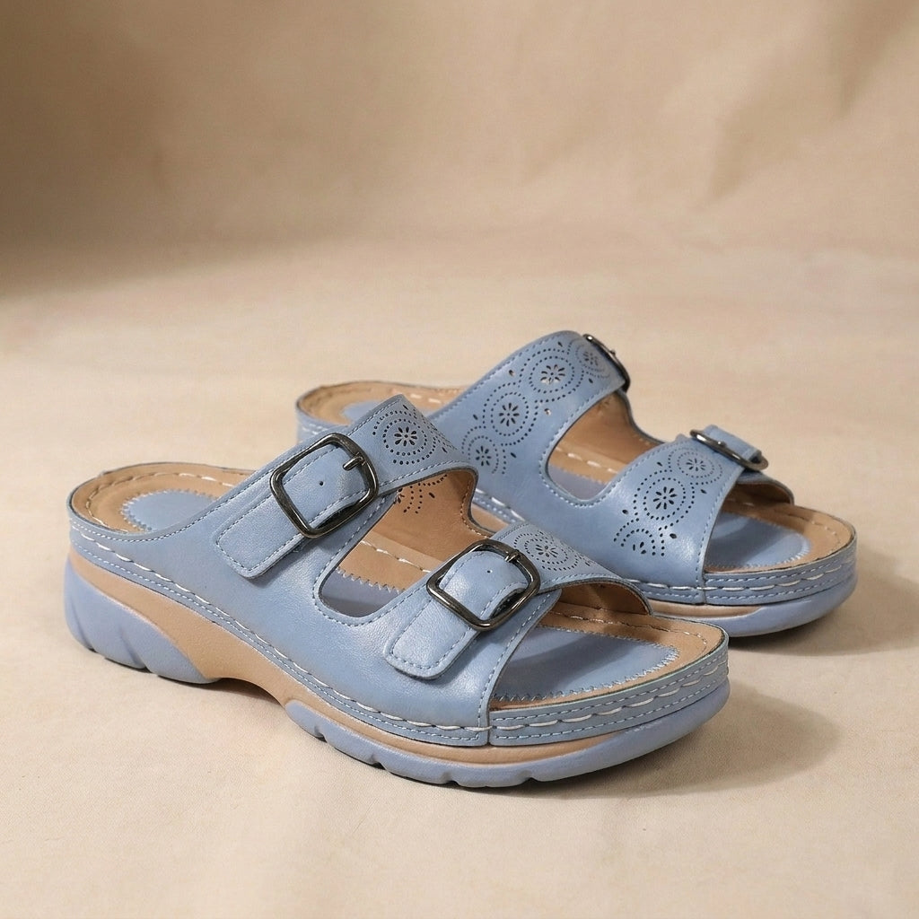 Orthopedic Slip-On Sandals with Adjustable Buckle Straps and Contoured Sole