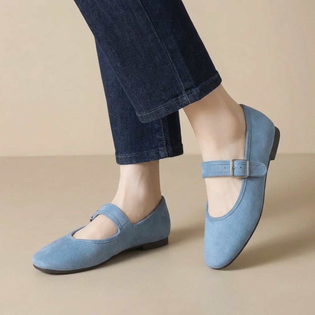 Classic Mary Jane Flats with Adjustable Buckle and Cutout Sides