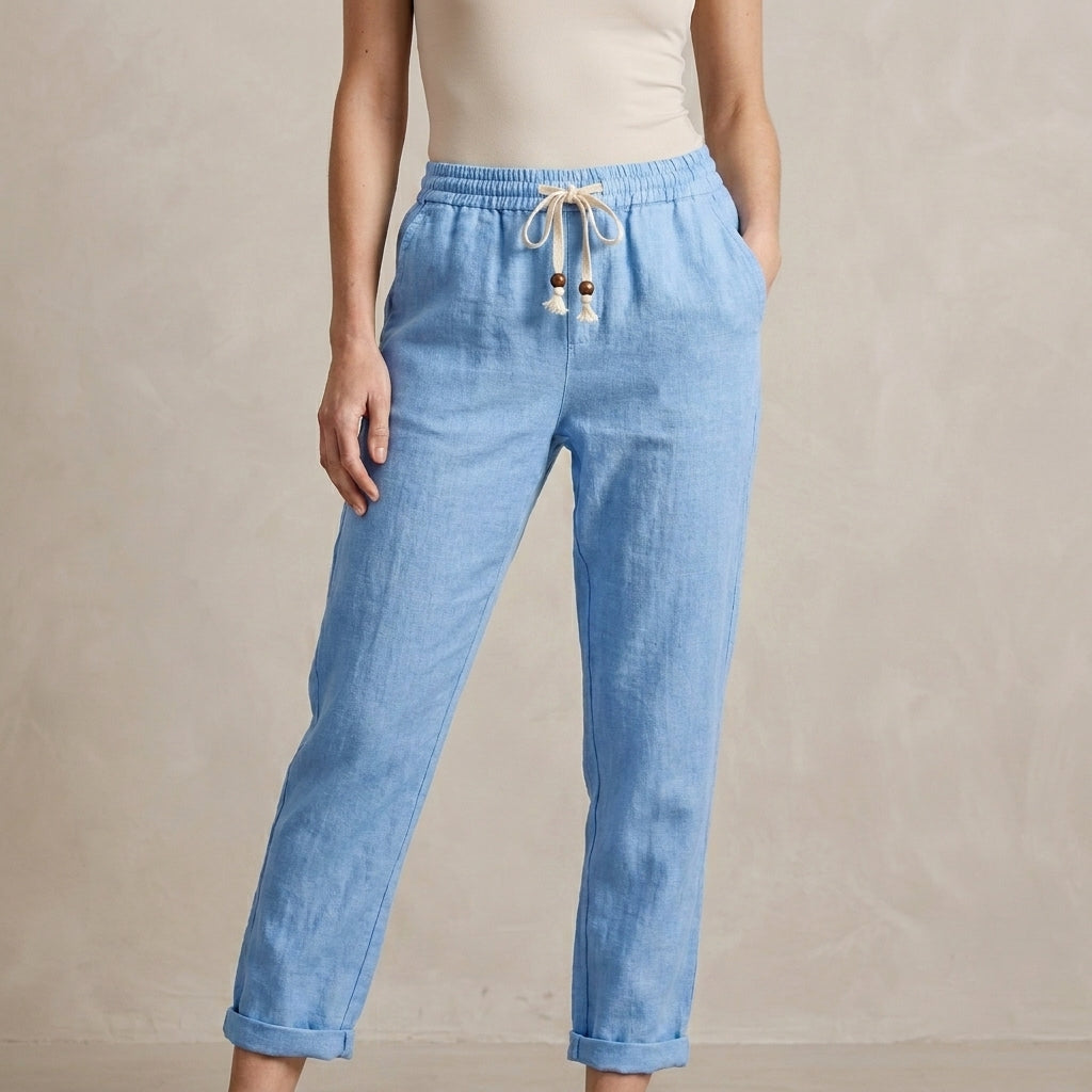 Relaxed Fit Ankle Pants with Tassel Drawstring Detail