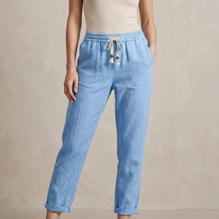 Relaxed Fit Ankle Pants with Tassel Drawstring Detail