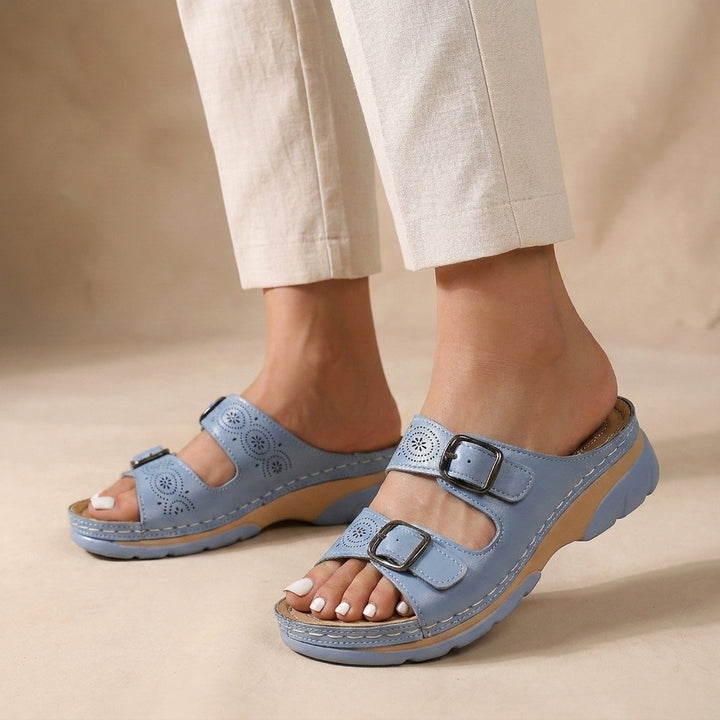 Orthopedic Slip-On Sandals with Adjustable Buckle Straps and Contoured Sole