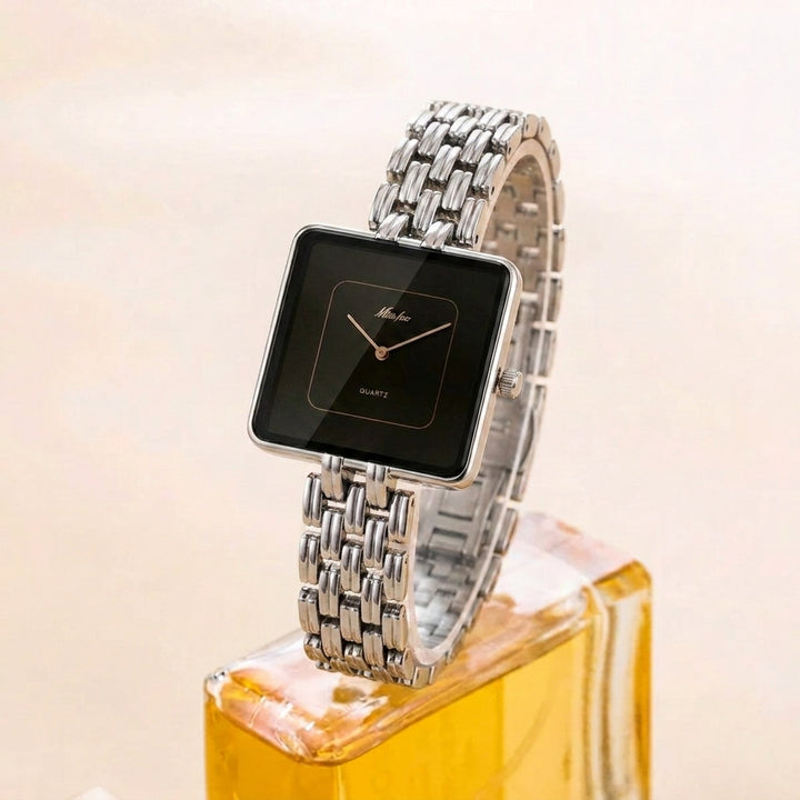 Square Dial Gold Tone Bracelet Watch with Refined Minimalist Design
