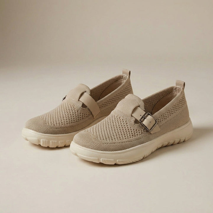 Slip-On Orthopedic Loafers with Breathable Knit and Buckle Detail