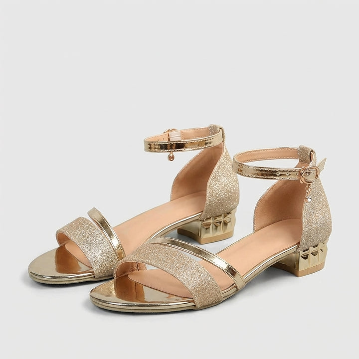 Sculpted Block Heel Ankle-Strap Sandals with Reflective Charm