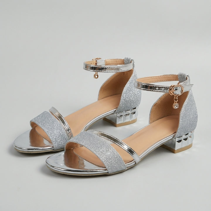 Sculpted Block Heel Ankle-Strap Sandals with Reflective Charm