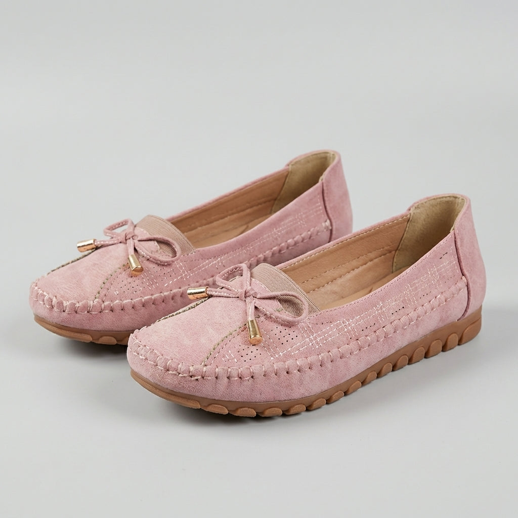 Orthopedic Loafers with Bow Accent and Moc-Toe Stitching