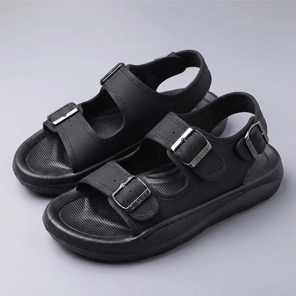 Dual Buckle Comfort Sandals with Cushioned Contoured Sole