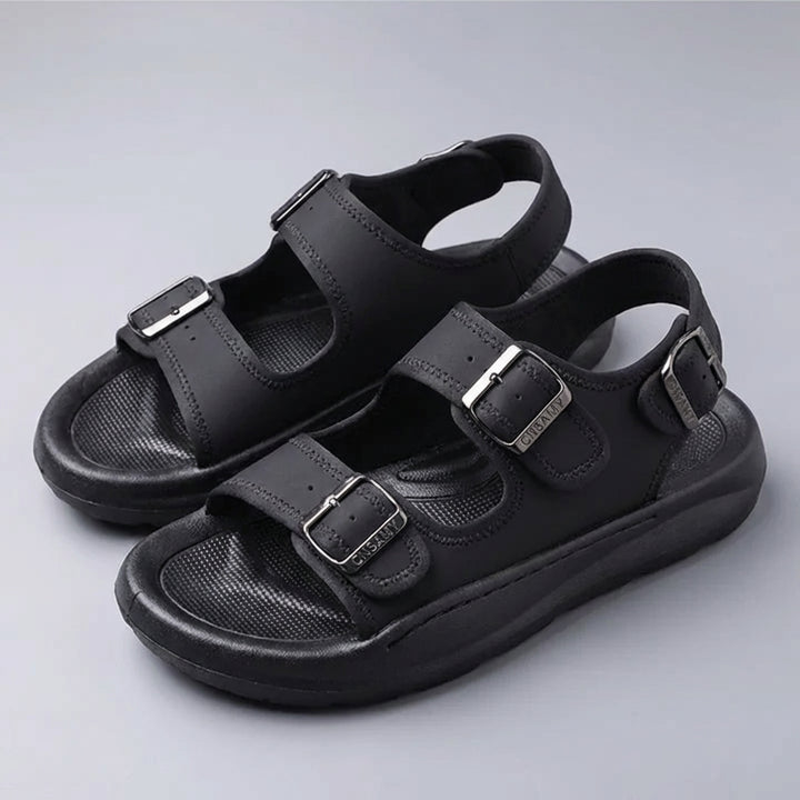 Dual Buckle Comfort Sandals with Cushioned Contoured Sole