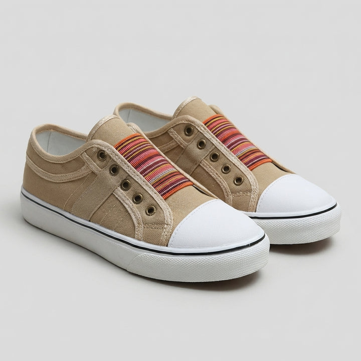 Striped Slip-On Canvas Sneakers with Contrast Toe Cap Detail