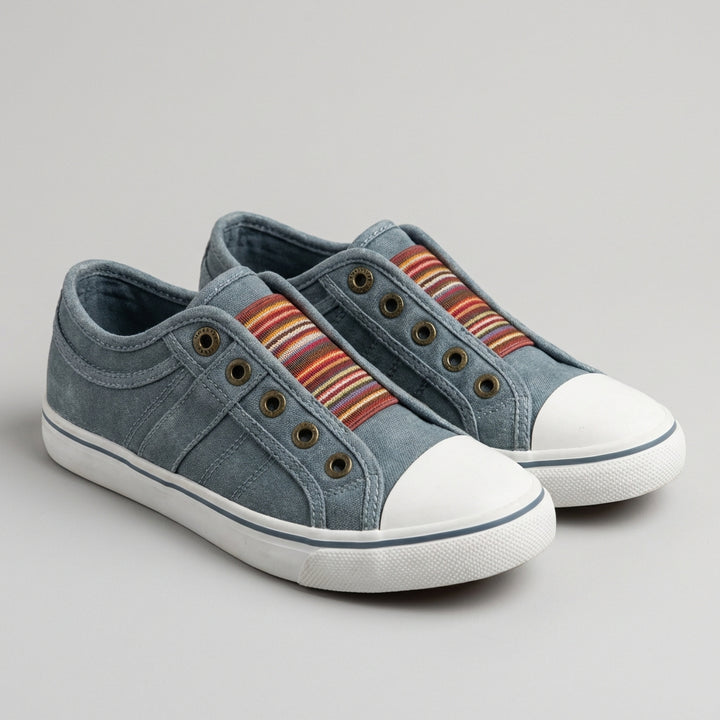 Striped Slip-On Canvas Sneakers with Contrast Toe Cap Detail