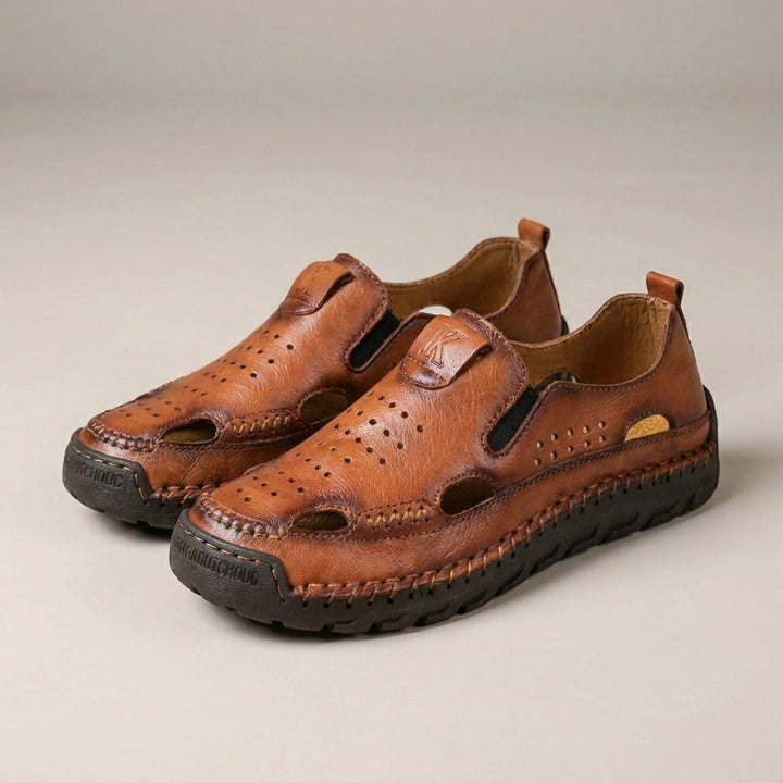 Perforated Leather Slip On Loafers with Handcrafted Stitch Detailing