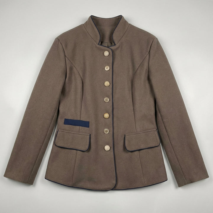 Tailored Blazer with Stand-Up Collar and Contrasting Trim