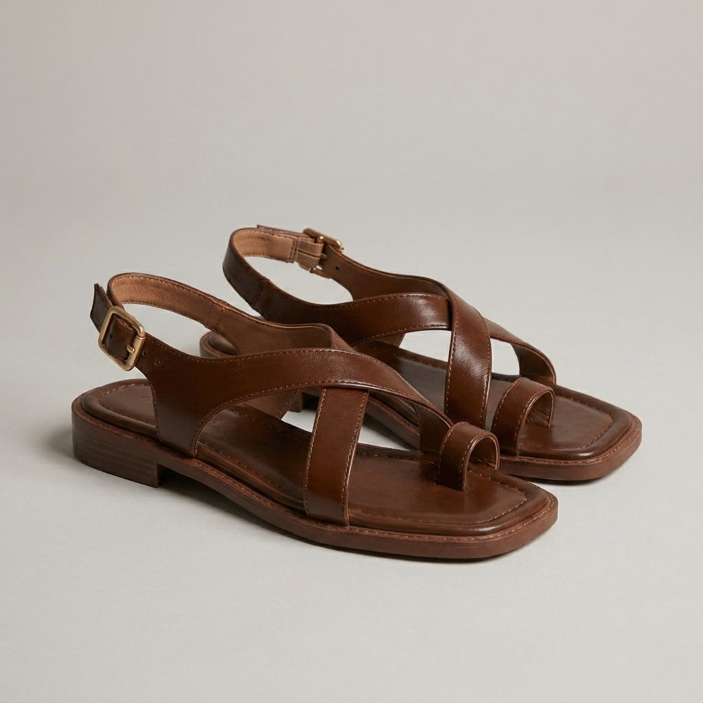 Cross Strap Slingback Sandals with Square Toe Silhouette