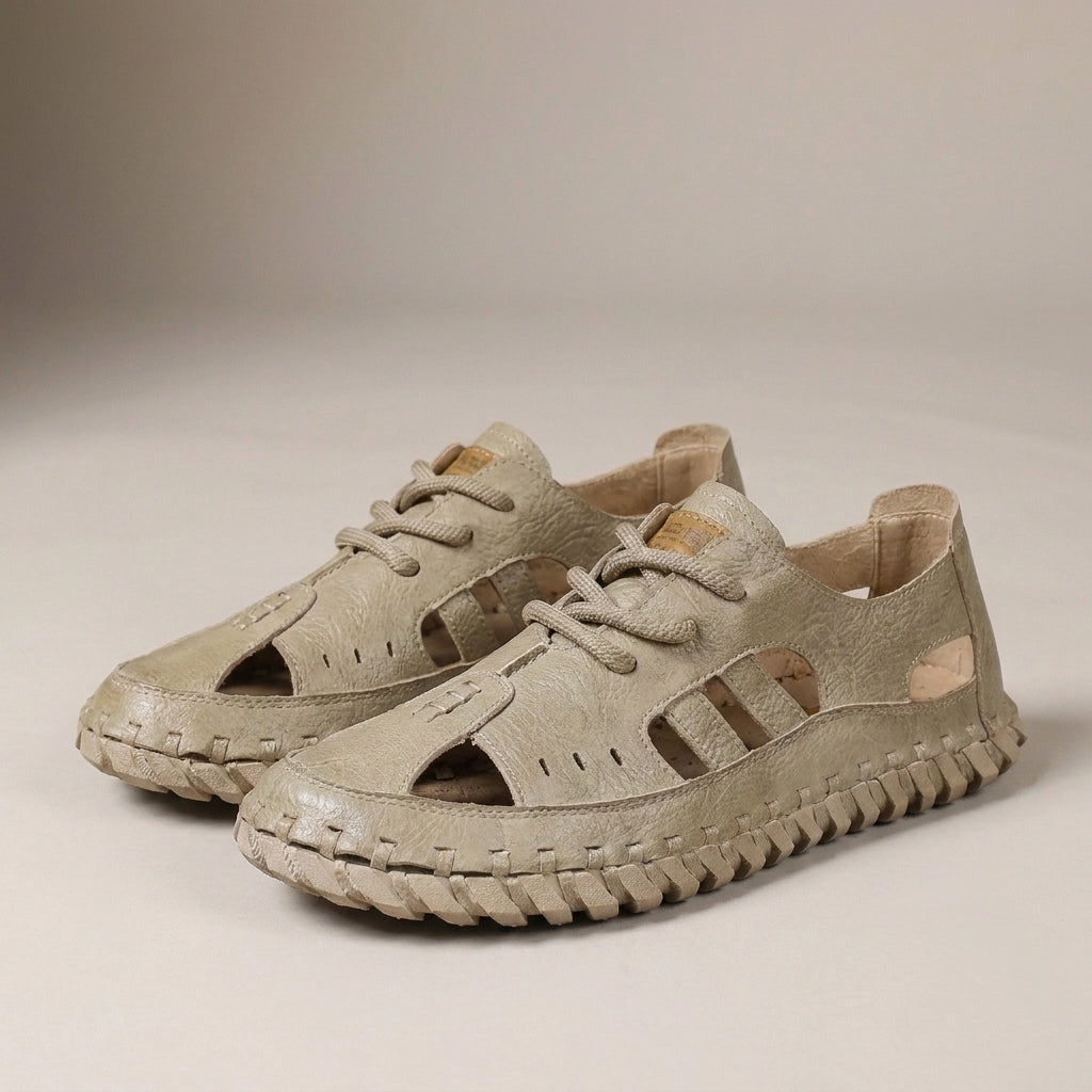 Vintage Cutout Lace Up Walking Shoes with Handcrafted Detail