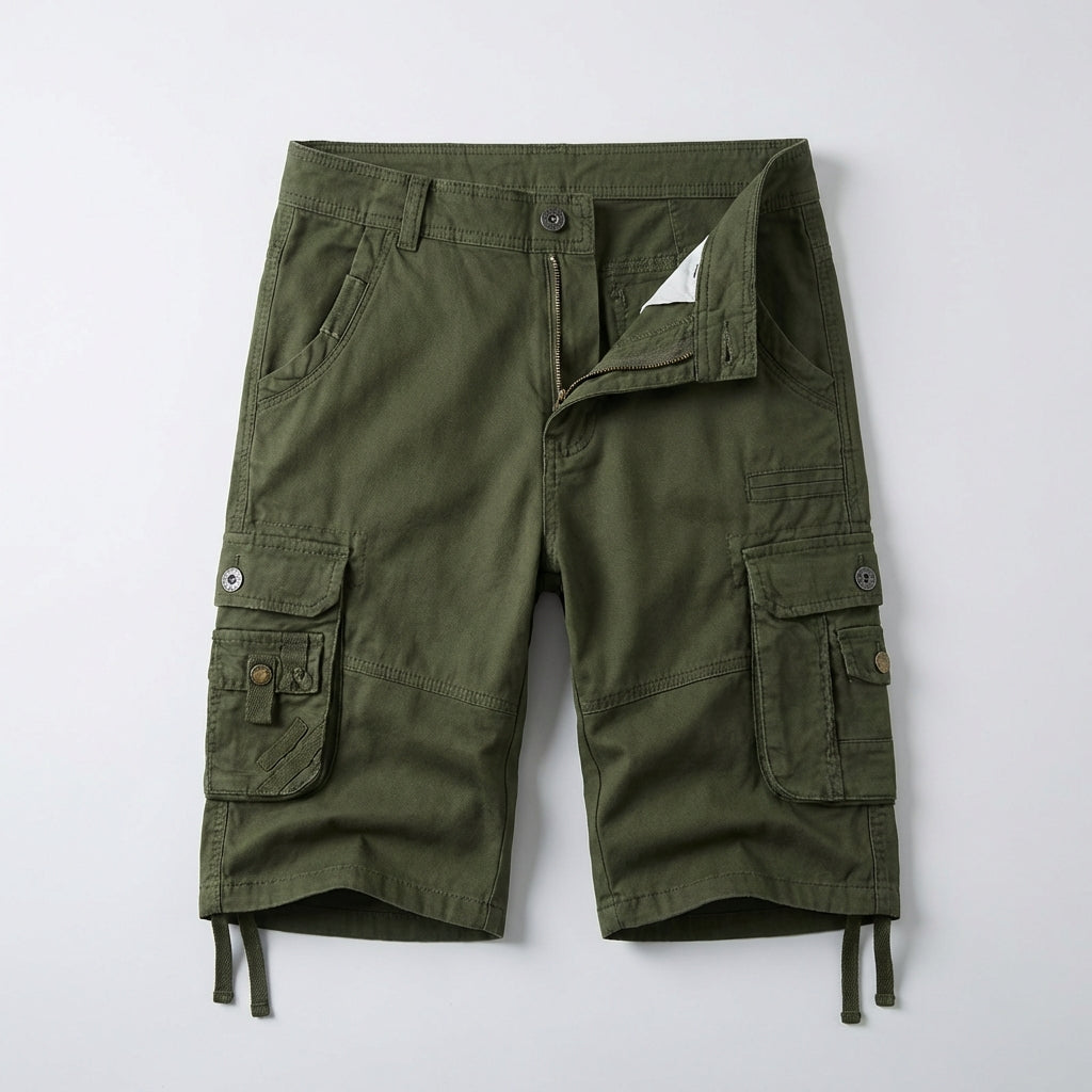 Relaxed Cargo Shorts with Adjustable Belt and Multi-Pocket Detail