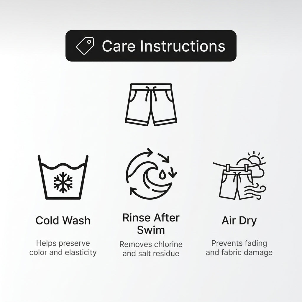 Fitted Short Swim Trunks with Adjustable Waistband and Side Pockets