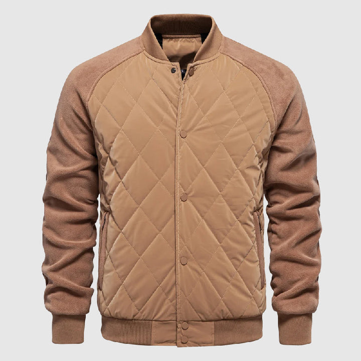 Theodore Regular Fit Bomber Jacket | Quilted Button Front Hip-Length Bomber Jacket