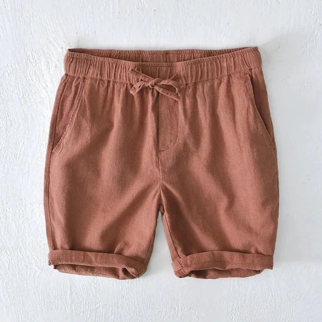 Relaxed Drawstring Shorts with Rolled Hem and Side Pockets