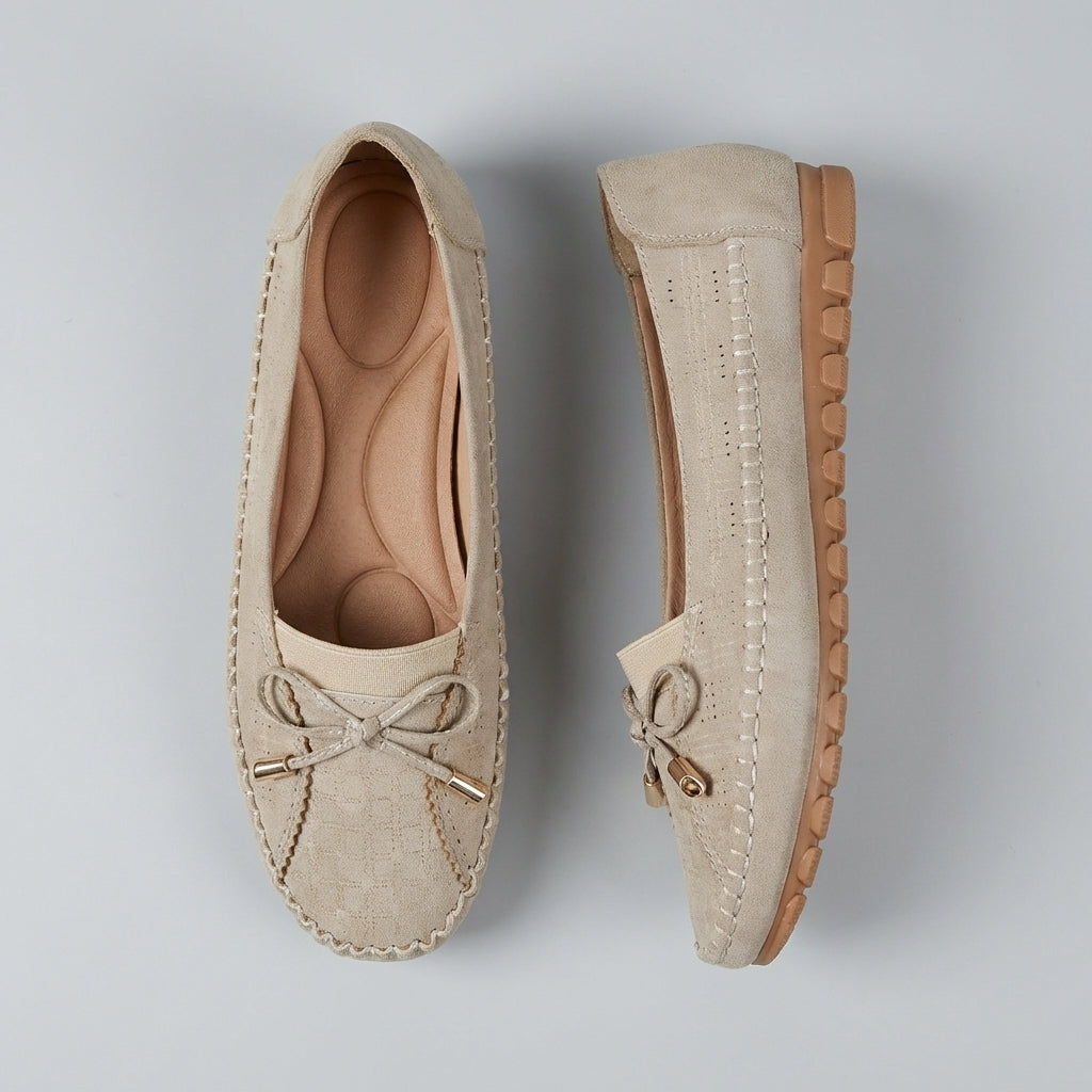 Orthopedic Loafers with Bow Accent and Moc-Toe Stitching