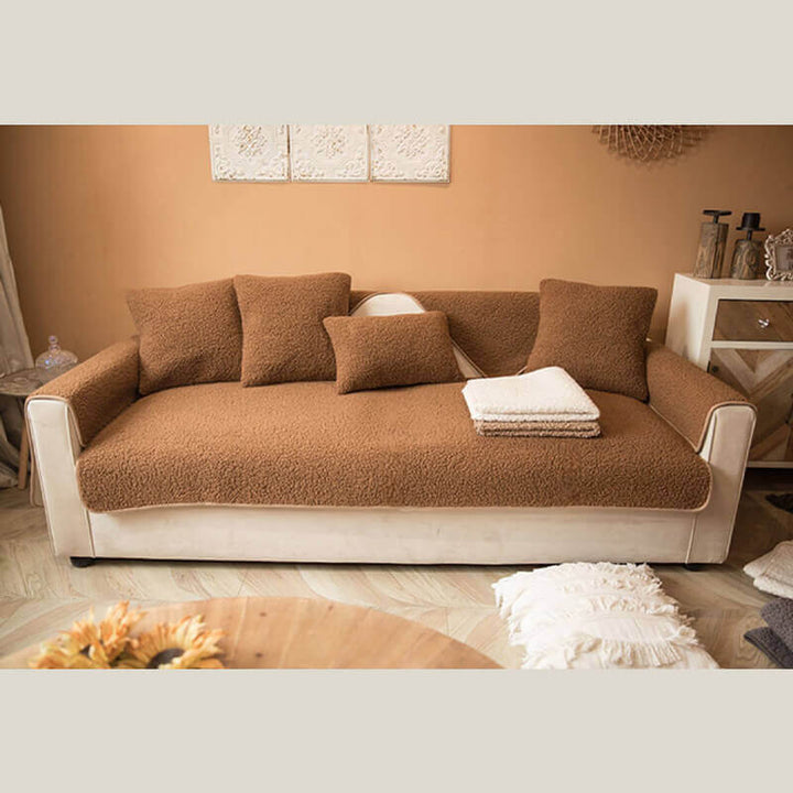 Teddy Fleece Couch Cover With Ultra-Soft Texture