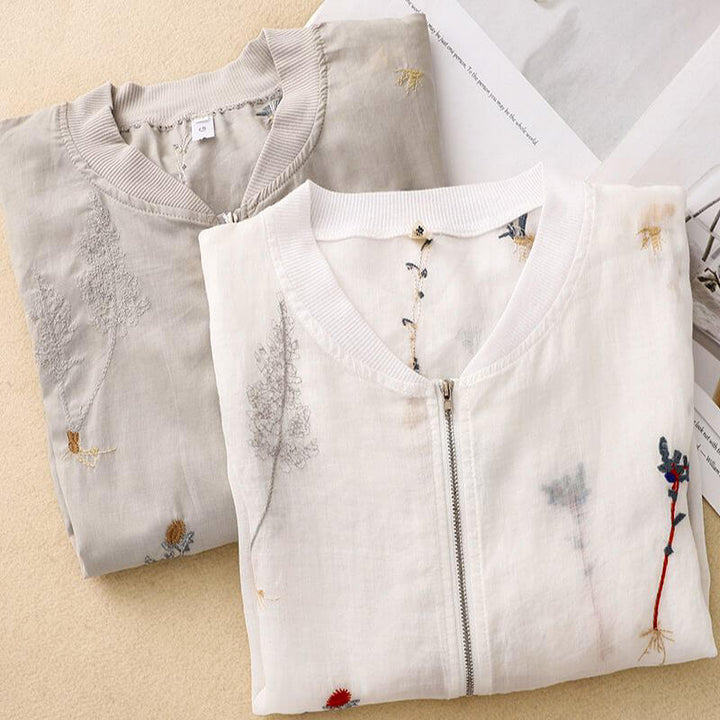 Arlette Couture Relaxed Bomber Jacket with Floral Embroidery