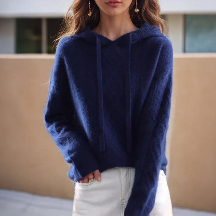 Isabella Cable Knit Hooded Sweater | Relaxed Fit Drawstring Sweater
