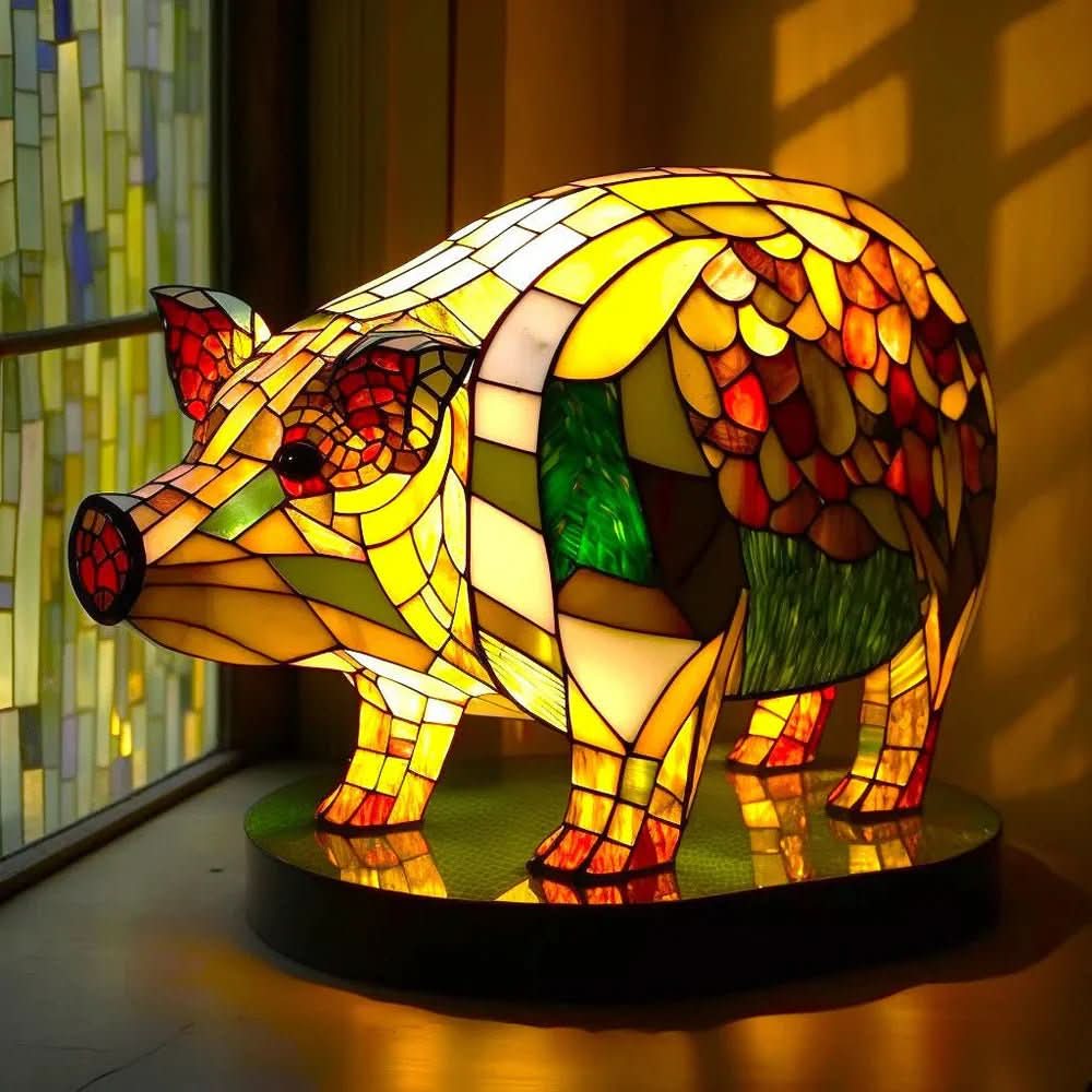Art Nouveau Stained Glass Wolf Table Lamp