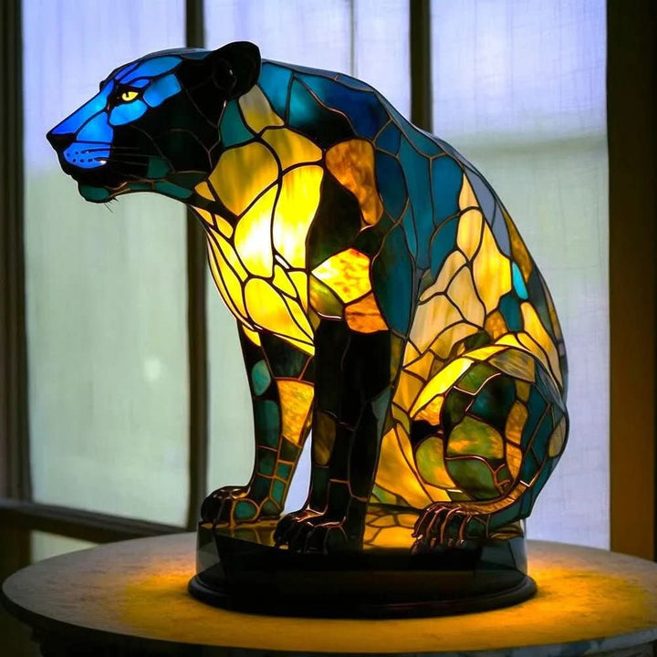 Art Nouveau Stained Glass Wolf Table Lamp